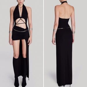 Black Backless Halter Maxi Dress with Front Cutouts